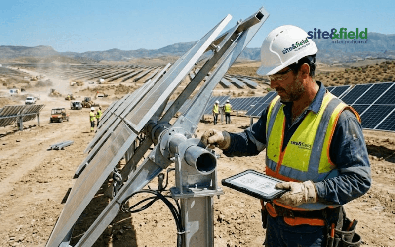 montaje estructuras seguidores solares parque fotovoltaico