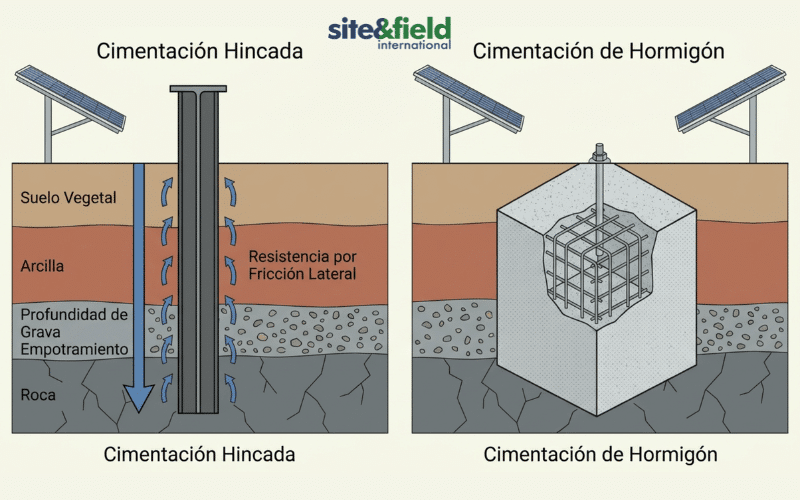 comparativa cimentacion hincada y zapata de hormigon en parque solar