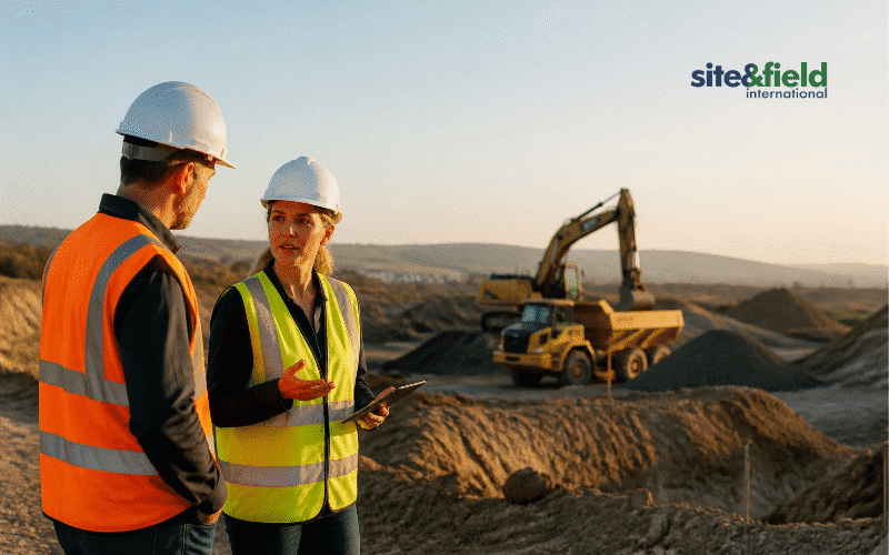 site manager coordinating a civil works subcontracting team on an international infrastructure project